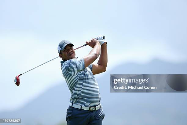 Jhonattan Vegas of Venezuela hits a drive during the second round of the Puerto Rico Open presented by seepuertorico.com held at Trump International...