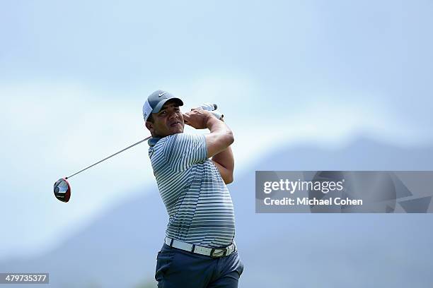 Jhonattan Vegas of Venezuela hits a drive during the second round of the Puerto Rico Open presented by seepuertorico.com held at Trump International...