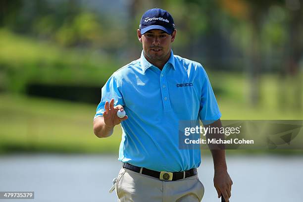 Johnson Wagner holds up his ball during the second round of the Puerto Rico Open presented by seepuertorico.com held at Trump International Golf Club...