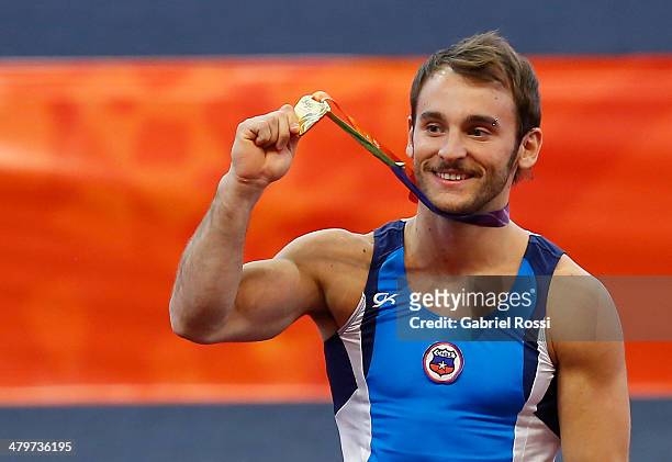 Tomas Gonzalez of Chile in the podium Men's Floor Event during day four of the X South American Games Santiago 2014 at Centro de Alto Rendimiento...