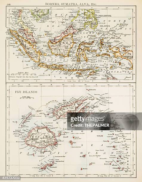 map of fiji sumatra borneo 1897 - indonesia map stock illustrations