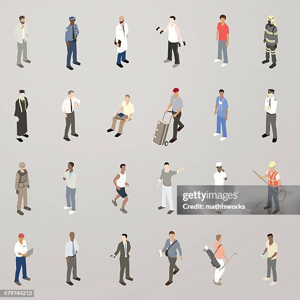 isometric men flat icons - golf shirt stock illustrations