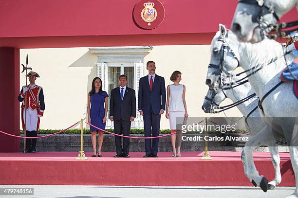 King Felipe VI of Spain and Queen Letizia of Spain receive Peruvian President Ollanta Humala Tasso and wife Nadine Heredia Alarcon at the El Pardo...