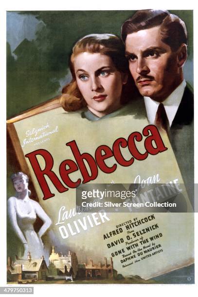 Poster for 'Rebecca', directed by Alfred Hitchcock and starring Laurence Olivier and Joan Fontaine, 1940.