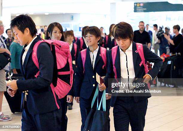 Azusa Iwashimizu of Japan is seen on departure at Vancouver International Airport on July 6, 2015 in Vancouver, Canada.