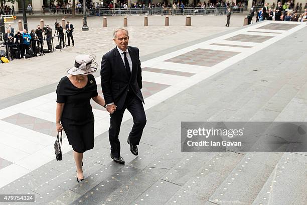 Cherie Blair and Tony Blair attend the service to commemorate the tenth anniversary of the London 7/7 bombings at St Pauls Cathedral on July 7, 2015...