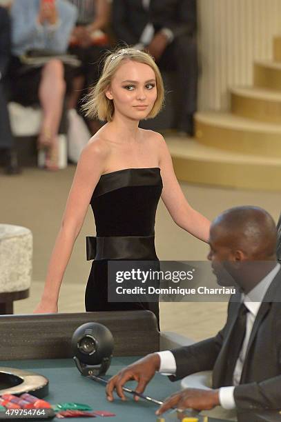 Lily-Rose Depp attends the Chanel show as part of Paris Fashion Week Haute Couture Fall/Winter 2015/2016 on July 7, 2015 in Paris, France.