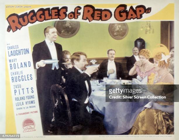 Poster for Leo McCarey's 1935 comedy 'Ruggles Of Red Gap', featuring members of the cast Charles Laughton, Maude Eburne, Charlie Ruggles, Lucien...