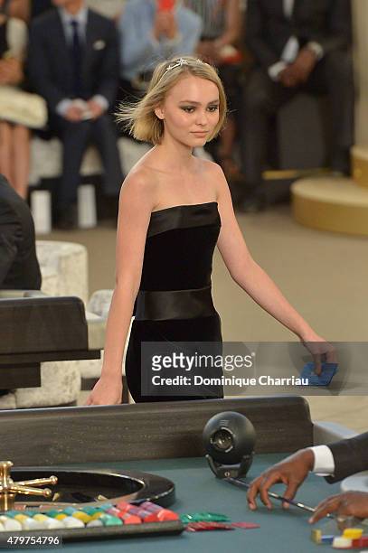 Lily-Rose Depp attends the Chanel show as part of Paris Fashion Week Haute Couture Fall/Winter 2015/2016 on July 7, 2015 in Paris, France.