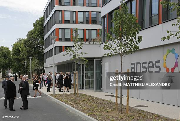 Photo taken on July 7, 2015 partially shows the building and the logo of the Anses agency in Maison-Alfort, near Paris. AFP PHOTO / MATTHIEU ALEXANDRE