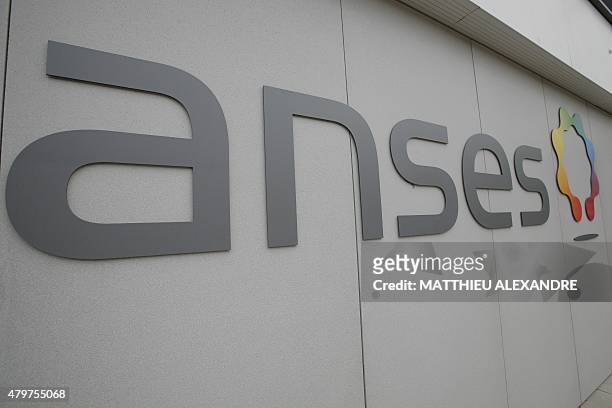 Photo taken on July 7, 2015 shows the logo of the Anses agency at the entrance of the headquarters in Maison-Alfort, near Paris. AFP PHOTO / MATTHIEU...