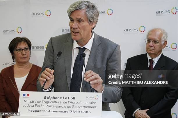 French Agriculture Minister and Government spokesperson Stephane Le Foll , flanked by France's recently appointed Junior Minister for Trade,...