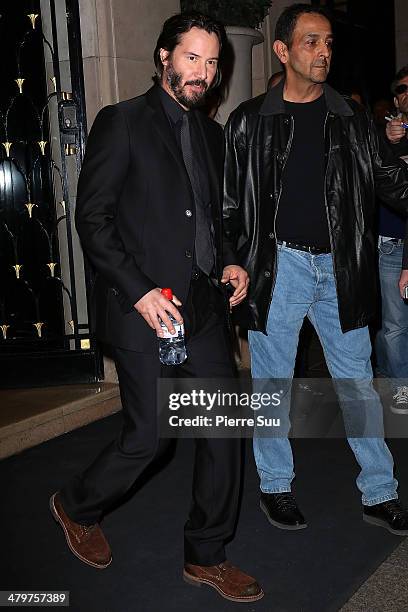 Keanu reeves leaves his hotel on March 20, 2014 in Paris, France.