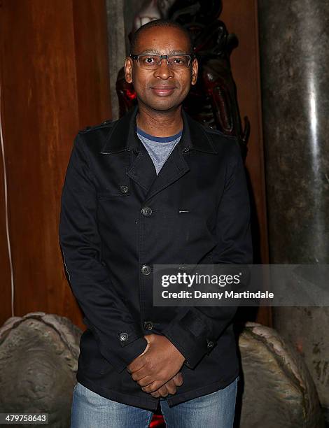 Lizo Mzimba attends the annual Ultimate News Quiz for Action for Children and Restless Development at the London Film Museum on March 20, 2014 in...