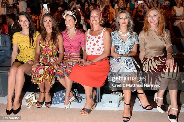 Saralisa Volm, Ekaterina Leonova, Wanda Badwal, Eva Mona Rodekirchen, Masha Sedgwick and Andrea Sawatzki attend the Lena Hoschek show during the...