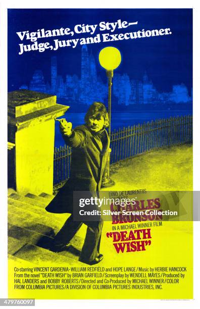 Poster for Michael Winner's 1974 vigilante thriller 'Death Wish', starring Charles Bronson.
