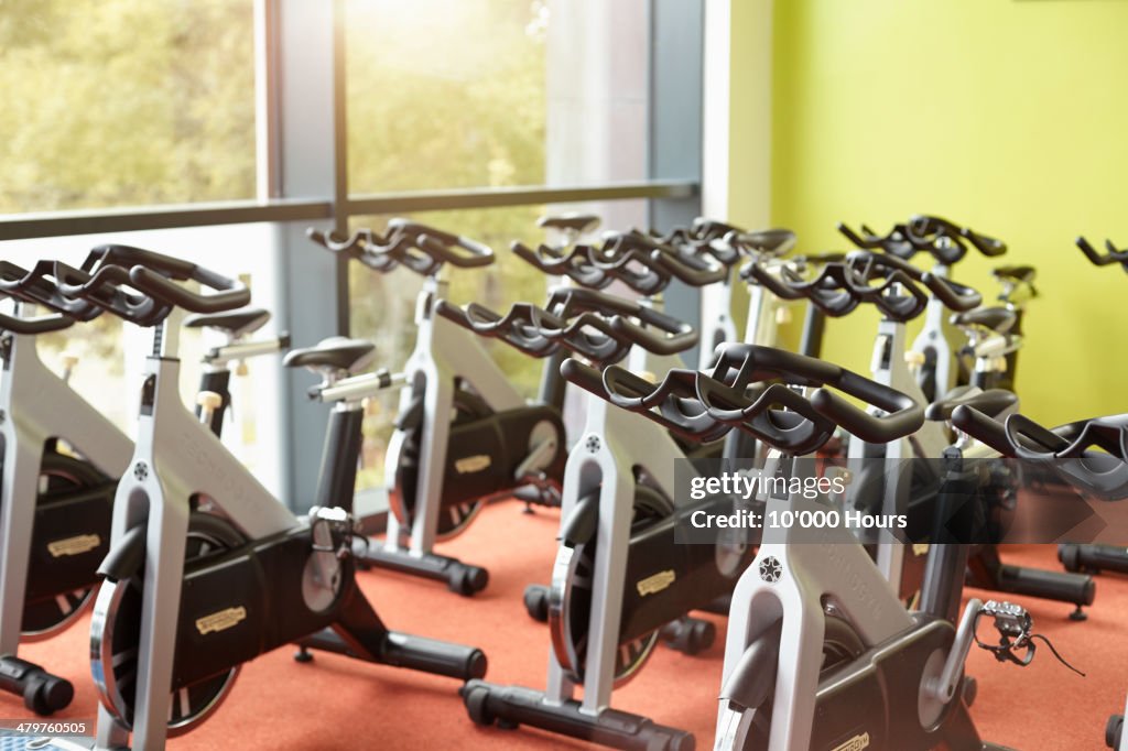 Exercise bikes in a gym for exercise class