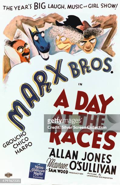 Poster for the Marx Brothers' 1937 comedy 'A Day At The Races', directed by Sam Wood.