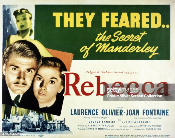 Poster for Alfred Hitchcock's 1940 psychological drama 'Rebecca', starring Laurence Olivier and Joan Fontaine, 1940.