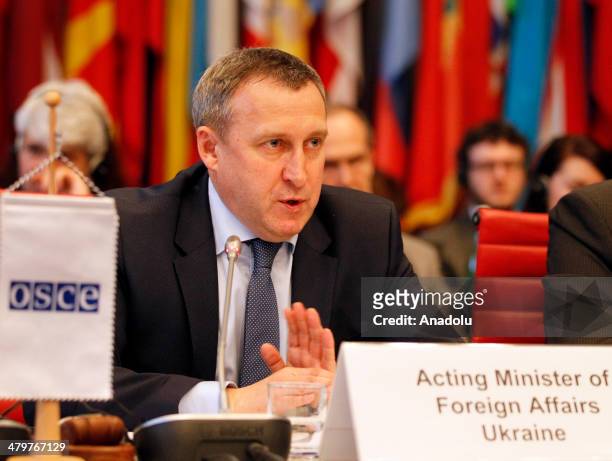 The Acting Foreign Minister of Ukraine, Andrii Deshchytsia attends the Organization for Security and Co-operation in Europe Permanent Council on 20...