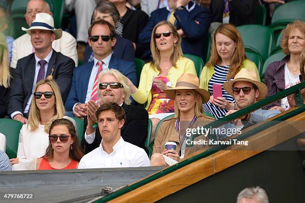 Holly Branson, Richard Branson, Isabella Calthorpe and Sam Branson attend day eight of the Wimbledon Tennis Championships at Wimbledon on July 7,...