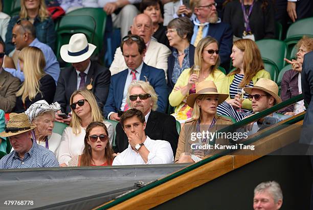 Eve Branson, Holly Branson, Richard Branson, Isabella Calthorpe and Sam Branson attend day eight of the Wimbledon Tennis Championships at Wimbledon...