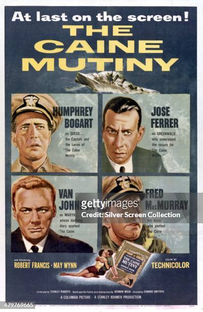 Poster for Edward Dmytryk's 1954 World War II drama 'The Caine Mutiny', starring Humphrey Bogart, Jose Ferrer, Fred MacMurray and Van Johnson.