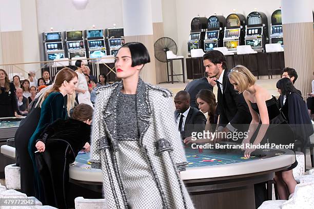 Actress Kristen Stewart, Actress Julianne Moore, Model Lara Stone, Actress Tugba Sunguroglu, Baptiste Giabiconi and Lily-Rose Depp attend the Chanel...