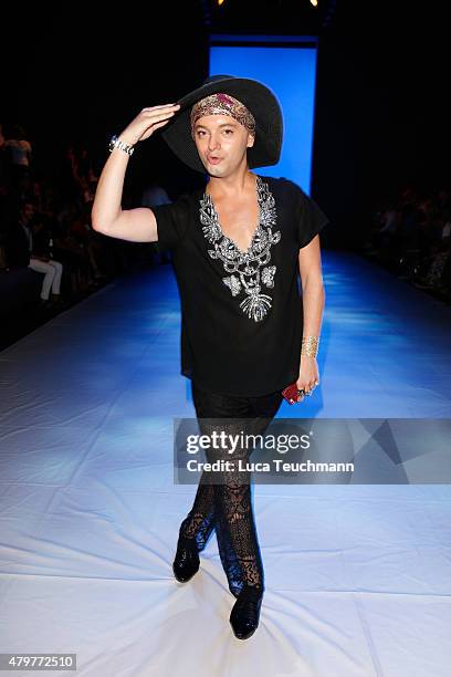 Julian F. M. Stoeckel attends the Vektor show during the Mercedes-Benz Fashion Week Berlin Spring/Summer 2016 at Brandenburg Gate on July 7, 2015 in...