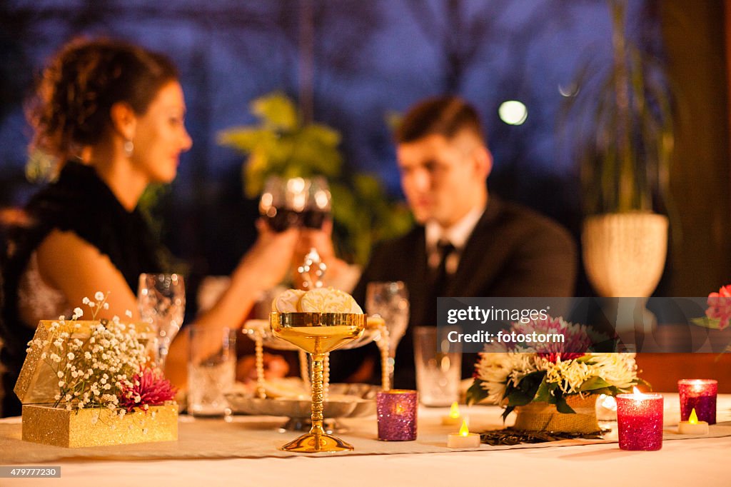 Table decoration on romantic dinner at the restaurant