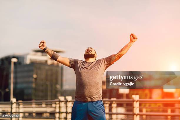 i did it! - cheering stockfoto's en -beelden