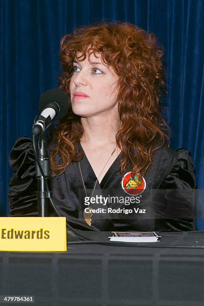 Julie Edwards of Deap Vally attends the Record Store Day LA Press Conference 2014 at Amoeba Music on March 20, 2014 in Hollywood, California.