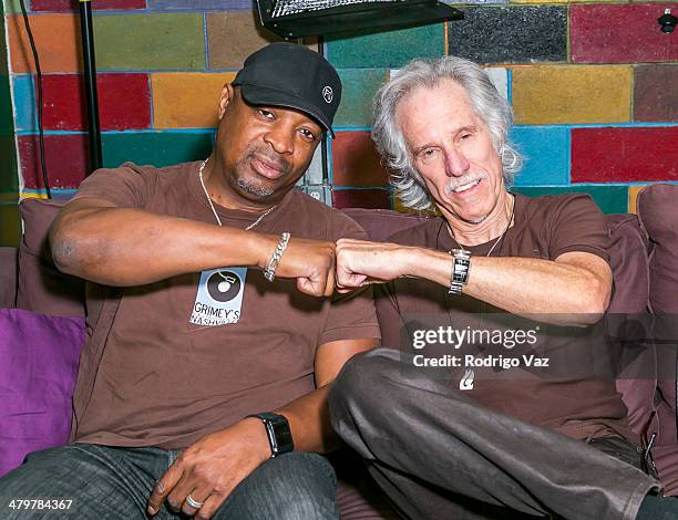 Rapper Chuck D and musician John Densmore attend the Record Store Day LA Press Conference 2014 at Amoeba Music on March 20, 2014 in Hollywood,...