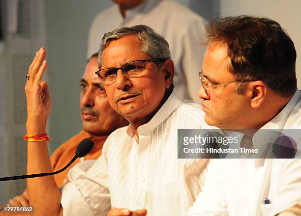 General Secretary and in-charge of Madhya Pradesh Mohan Prakash addressing a press conference in connection with Vyapam scam on July 7, 2015 in...