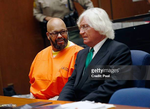 Marion 'Suge' Knight makes a court appearance with his lawyer Thomas Mesereau at Criminal Courts Building on July 7, 2015 in Los Angeles, California....