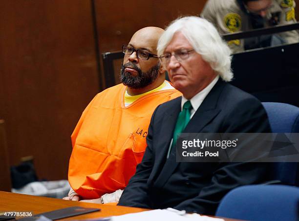Marion 'Suge' Knight makes a court appearance with his lawyer Thomas Mesereau at Criminal Courts Building on July 7, 2015 in Los Angeles, California....