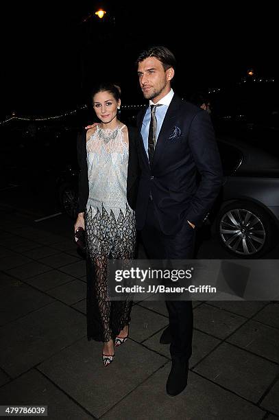 Olivia Palermo and her boyfriend Johannes Huebl are seen arriving at Summerset House for the Valentino: Master of Couture Private View on November...