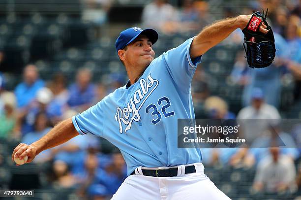 Starting pitcher Chris Young of the Kansas City Royals in action during game 1 of a double-header against the Tampa Bay Rays at Kauffman Stadium on...