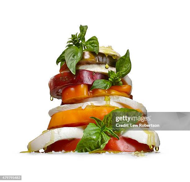 caprese salad - caprese salad on white stock pictures, royalty-free photos & images