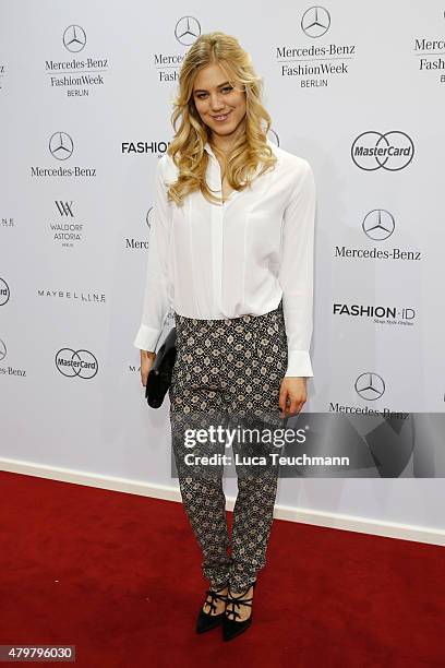 Larissa Marolt attends the Riani show during the Mercedes-Benz Fashion Week Berlin Spring/Summer 2016 at Brandenburg Gate on July 7, 2015 in Berlin,...