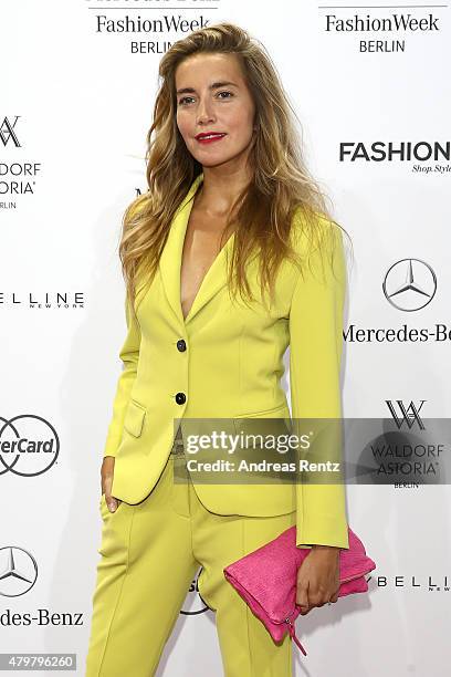 Kamilla Baar attends the Marc Cain show during the Mercedes-Benz Fashion Week Berlin Spring/Summer 2016 at Brandenburg Gate on July 7, 2015 in...