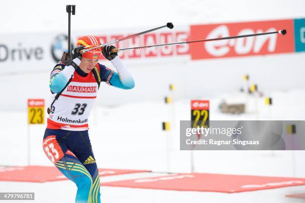 Valj Semerenko of Ukraine competes during the women's 7.5 kilometer sprint race of the E.ON IBU Biathlon Worldcup on March 20, 2014 in Oslo, Norway.