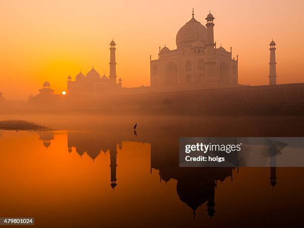 taj mahal en sunrise - agra fotografías e imágenes de stock