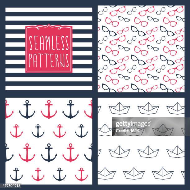 seamless set - nautical invitation stock illustrations