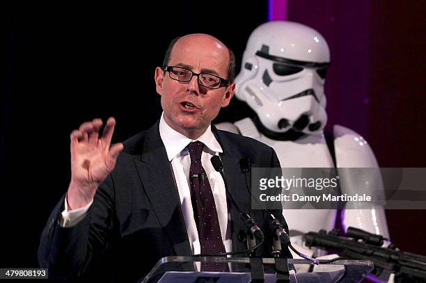 Nick Robinson hosts the annual Ultimate News Quiz at the London Film Museum on March 20, 2014 in London, England.