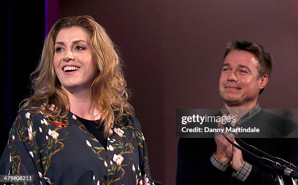 Penny Mordaunt MP and Graeme Le Saux attend the annual Ultimate News Quiz at the London Film Museum on March 20, 2014 in London, England.