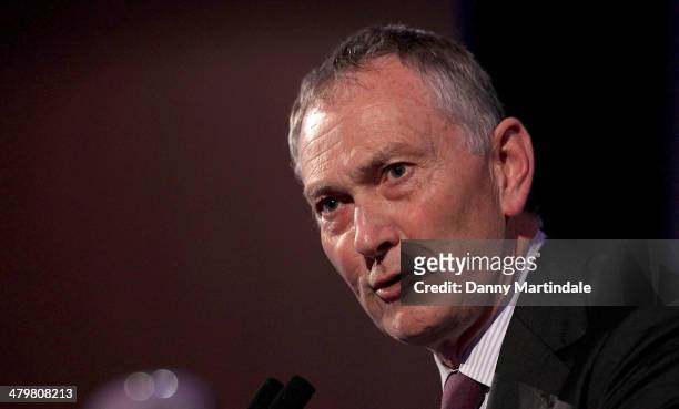 Richard Scudamore CEO of the Premier League speaks at the annual Ultimate News Quiz at the London Film Museum on March 20, 2014 in London, England.