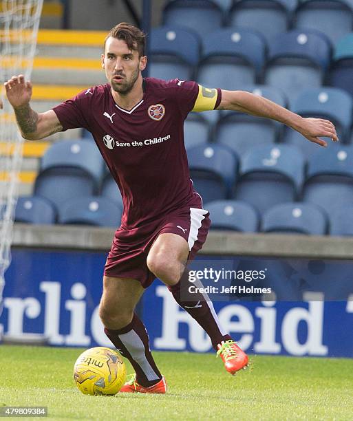 Blazej Augustyn of Hearts makes his debut during the Pre Season Friendly between Raith Rovers and Hearts at Starks Park on July 07, 2015 in...