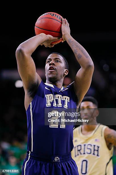 Lamar Patterson of the Pittsburgh Panthers shoots a free throw during the game against the Notre Dame Fighting Irish at Purcel Pavilion on March 1,...