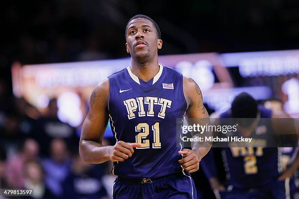 Lamar Patterson of the Pittsburgh Panthers jogs up the court during the game against the Notre Dame Fighting Irish at Purcel Pavilion on March 1,...